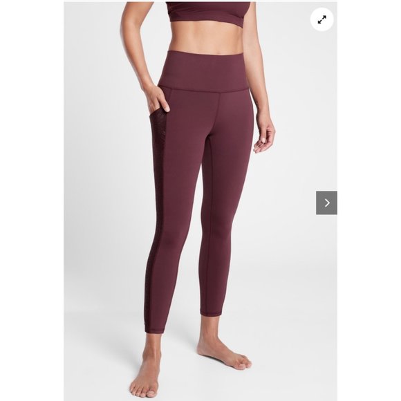 NEW ATHLETA Salutation Stash II Lace 7/8 Tights Leggings Maroon - Picture 4 of 6
